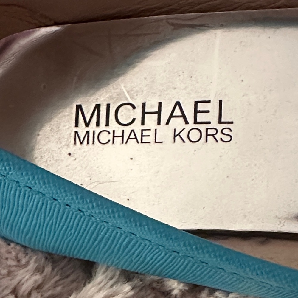 Authentic Michael Kors Turquoise Fulton Flats with Silver MK Logo- 8.5 - Picture 2 of 6
